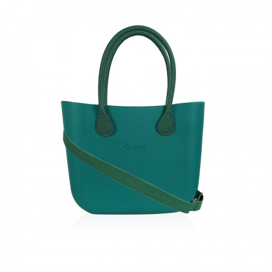 Classic Bag With Long Leather Handles - Petrol Green With Beige