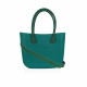 Classic Bag With Long Leather Handles - Petrol Green With Beige