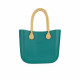 Classic Bag With Long Leather Handles - Petrol Green With Beige