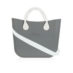 Bag With Black Clapsed Handles - Steel Grey With Black Leather 