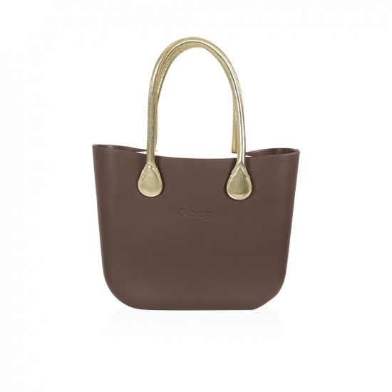 Bag With Short Black Rope Handles - Chocolate With Beige