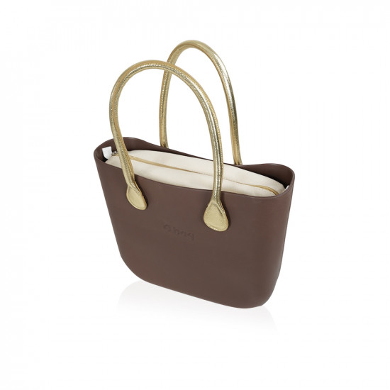 Bag With Short Black Rope Handles - Chocolate With Beige