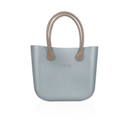 Classic Bag With Long Leather Handles - Silver With White