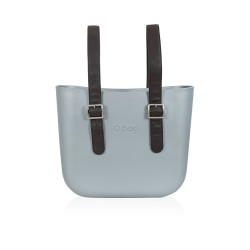 Classic Bag With Long Leather Handles - Silver With Brown
