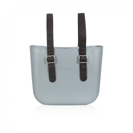 Classic Bag With Long Leather Handles - Silver With Brown