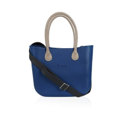 Classic Bag With Long Leather Handles - Dark Blue With Dove