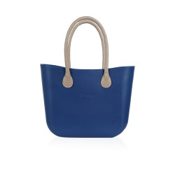 Classic Bag With Short Leather Handles - Navy Blue With Beige