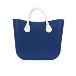 Classic Bag With Long Leather Handles - Navy Blue With Black