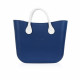 Classic Bag With Long Leather Handles - Navy Blue With Black