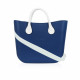 Classic Bag With Long Leather Handles - Navy Blue With Black