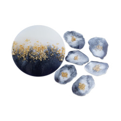 Circle Tray with Coasters - Off White / navy / gold leaf