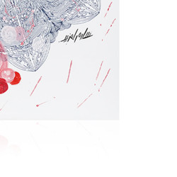 Digital Zentangle Painting - Blue - Red - Pink - White