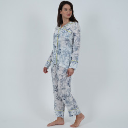 Long sleeve Pijama 2 Pcs - White With Blue