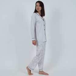 Long sleeve Pijama 2 Pcs - White and Grey
