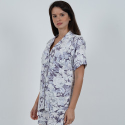 Short Pijama 2 Pcs - Floral White and Gray