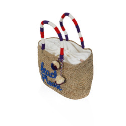 Pom Pom Straw Tote Bag - Beach Please - N 1