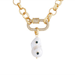 Chunky chain necklace with pearl drop - Gold - Free Size