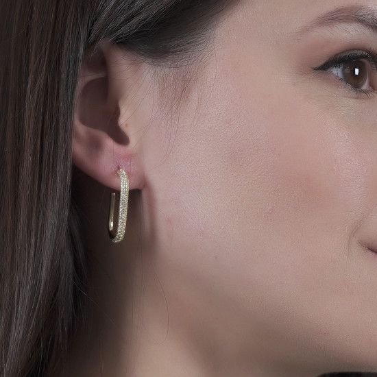 Cubic loop earrings with zircon - Gold - Free size