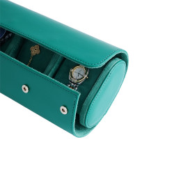 Travel Leather Storage Bag for 3 Watches - Green / Green Velvet