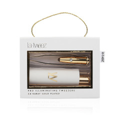 Pro Illuminating Tweezers & Mirrored Carry Case 24k Gold Plated