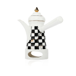 Set Of 6 Cawa Cup, Coffee Pot, Date Bowl And Tray Chess Design Basic Selection - Et1090