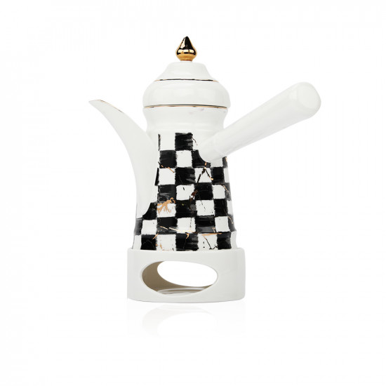 Set Of 6 Cawa Cup, Coffee Pot, Date Bowl And Tray Chess Design Basic Selection - Et1090
