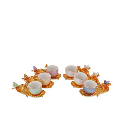 Set Of 6 Coffee Cups And 6 Saucers - Gold - Lo0001