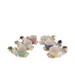 Set Of 6 Coffee Cups And 6 Saucers - Silver - Lo0003 A