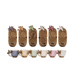 Set Of 6 Coffee Cups And 6 Saucers - Gold - Lo0002 A
