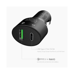 Quick Charge 3.0 & Type-C Car Charger - Black