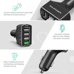 RP-VC003 54W 4-Port QC3.0 Car Charger - Black