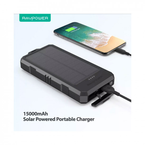 RP-PB124 15000mAh Solar Portable Charger Power Bank - Black RP-PB124 15000mAh Solar Portable Charger Power Bank - Black